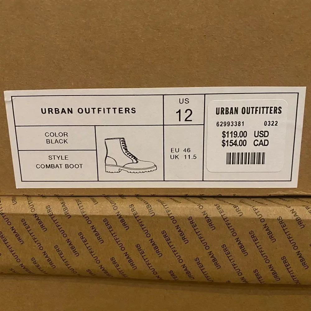 NEW Urban Outfitters UO Men's Black Leather Utility Combat Lace Zip Boots 12